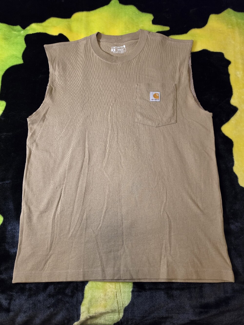 Mens Carhartt Tan Sleeveless T Shirt Loose Fit Size Medium